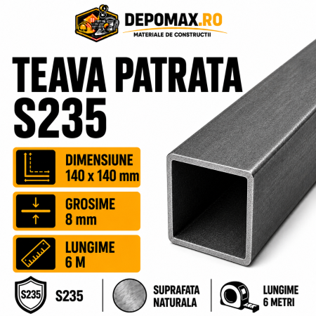 Teava patrata 140 x 140 x 8 mm, 6 metri